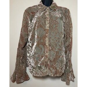See Through Velvet Flare Cuff Button Down Size Medium Eci New York